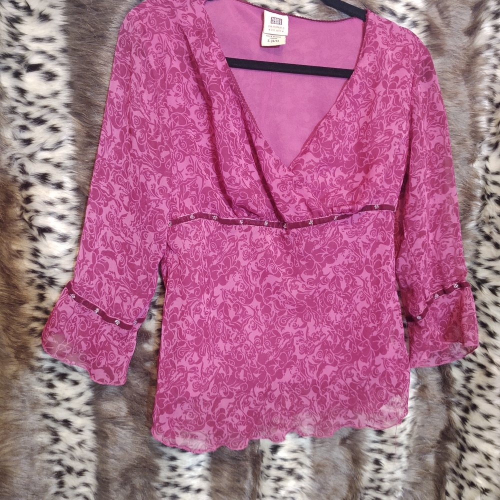 Faded Glory pink/red flower print blouse size smal